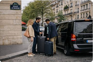 Private transfer to Ternes Plaine Monceau Europe district Paris airport chauffeur service